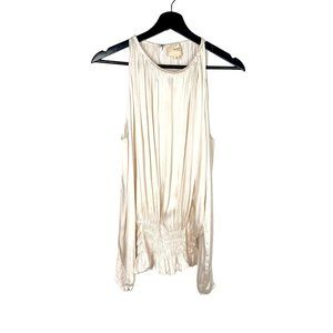 Reset by Jane Ivory Cold Shoulder Long Sleeve Shirred Waist Top Medium